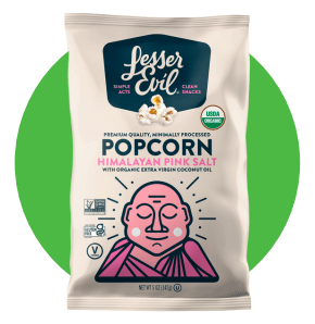 Bag of Lesser Evil Organic Popcorn.