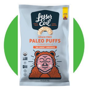 Bag of Lesser Evil Paleo Puffs.