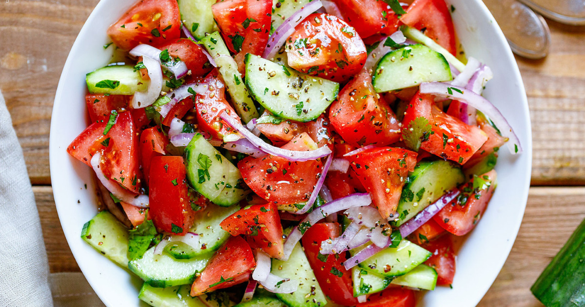 A photo of prepared Tomato Cucumber Salad